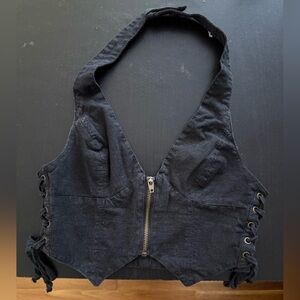 Urban Outfitters Black Cropped Halter Zip-Up Vest